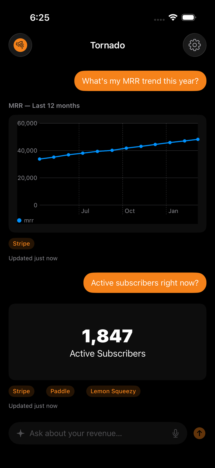 Tornado Subscriptions app screenshot
